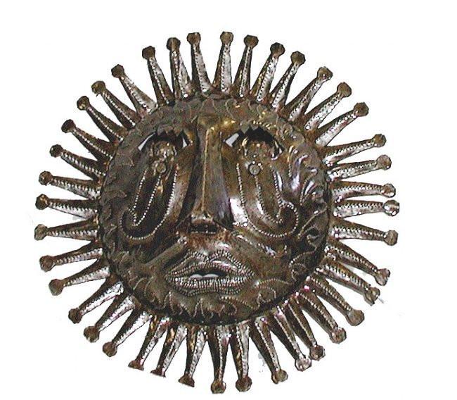 Aztec Sun Haitian Metal Drum Wall Art, 10"