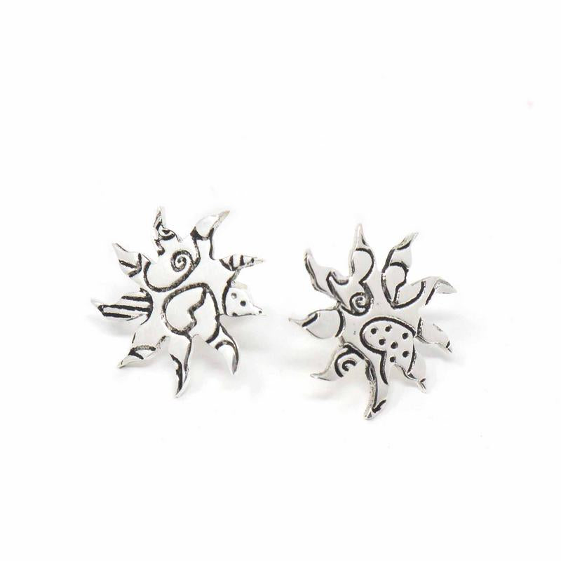 Alpaca Silver Sunburst Stud Earrings