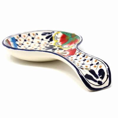 Encantada Handmade Pottery Spoon Rest, Dots & Flowers