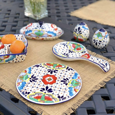 Encantada Handmade Pottery Spoon Rest, Dots & Flowers