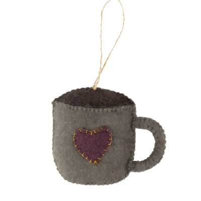 Coffee Pot & Coffee Mug Ornament Set, Stone Grey