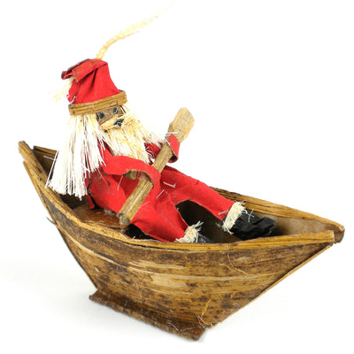 Banana Fiber Santa in a Boat Ornament