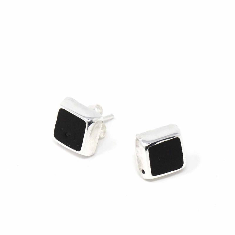 Sterling Silver Black Square Stud Earrings