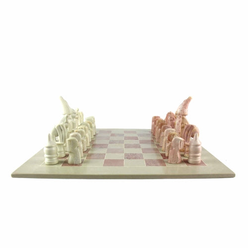 Africa Soapstone Carved Chess Set - Maasai Tribe Pink/Natural Stone