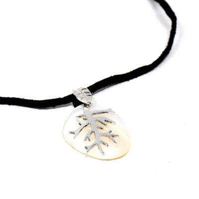 Silver Branch Charm over Mother-of-Pearl Pendant Necklace