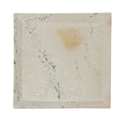 Soapstone Mama & Baby Elephant Square Plate - Food Safe