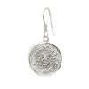 Mexican Taxco Alpaca Silver Aztec Calendar Dangle Earrings