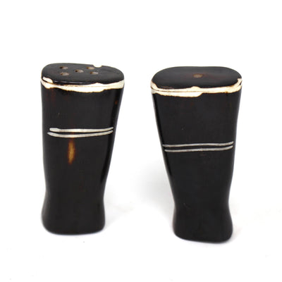 Batik Bone Salt & Pepper Shakers, White Etch Design on Dark