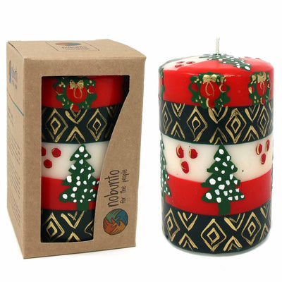 Christmas Candle, Hand-Painted Pillar in Gift Box, 4-inch (Ukhisimusi Design)