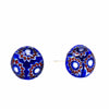 Round Glass Stud Earrings, Blue Flower - Pack of 3