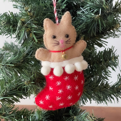 Kitty Cat in Stocking Handmade Felt Ornament