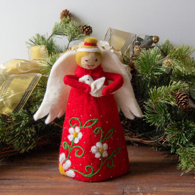Christmas Tree Topper or Tabletop Decor, Angel Topper Red - 8 inch Tall