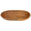 Large Oval Olive Wood Bowl with Bone Inlay Accent