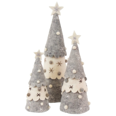 Christmas Tree Topper or Tabletop Decor, Set of 3 Grey