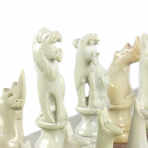 Soapstone Chess PIECES ONLY - Safari Animal Pink and White