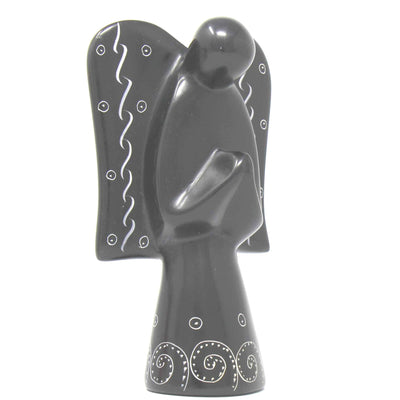 Soapstone Angel Sculpture - Black with Etch Design