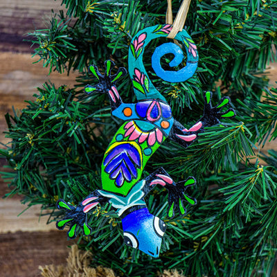 Colorful Gecko Haitian Metal Drum Christmas Ornament