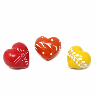 10-Pack - Soapstone Hearts - 1.5-inch - Assorted Colors with Designs