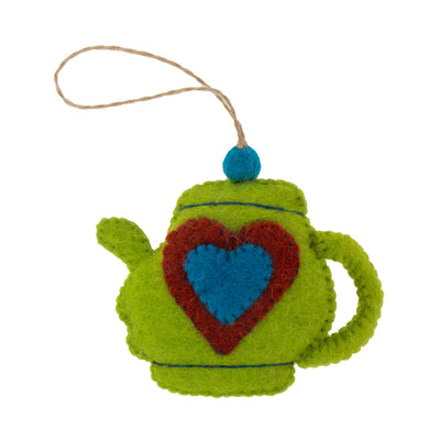 Tea Pot & Tea Cup Ornament Set, Avocado Green