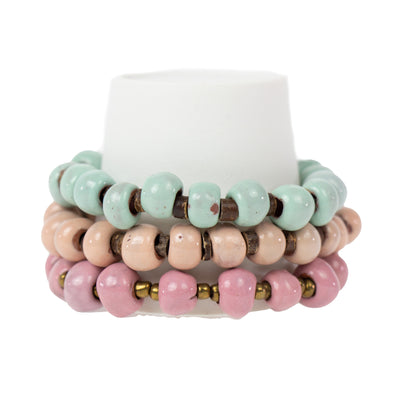 Handcrafted Stackable Set Clay Bead Bracelets from Haitian Artisans, Pastel Hues