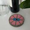 Pink Evil Eye Beaded Coasters, Set of 4