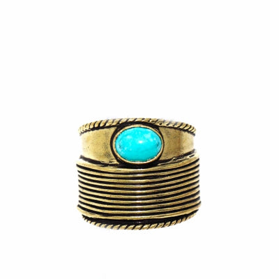 Turquoise Stone Adjustable Brass Ring - Pack of 3