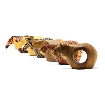Mahogany Safari Animal Napkin Rings, Set of 6