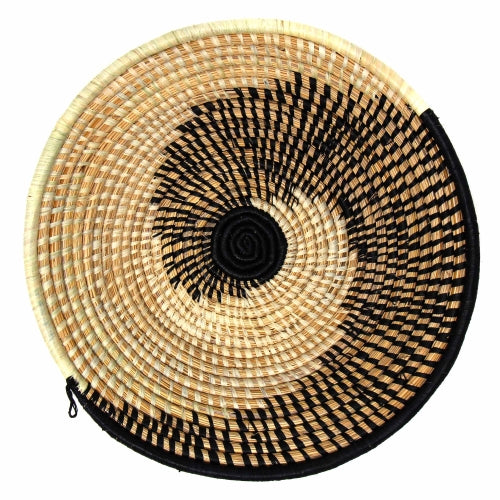Woven Sisal Basket, Spiral Pattern in Natural/Black