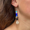 Shell and Maasai Bead Earrings, Blue Tones