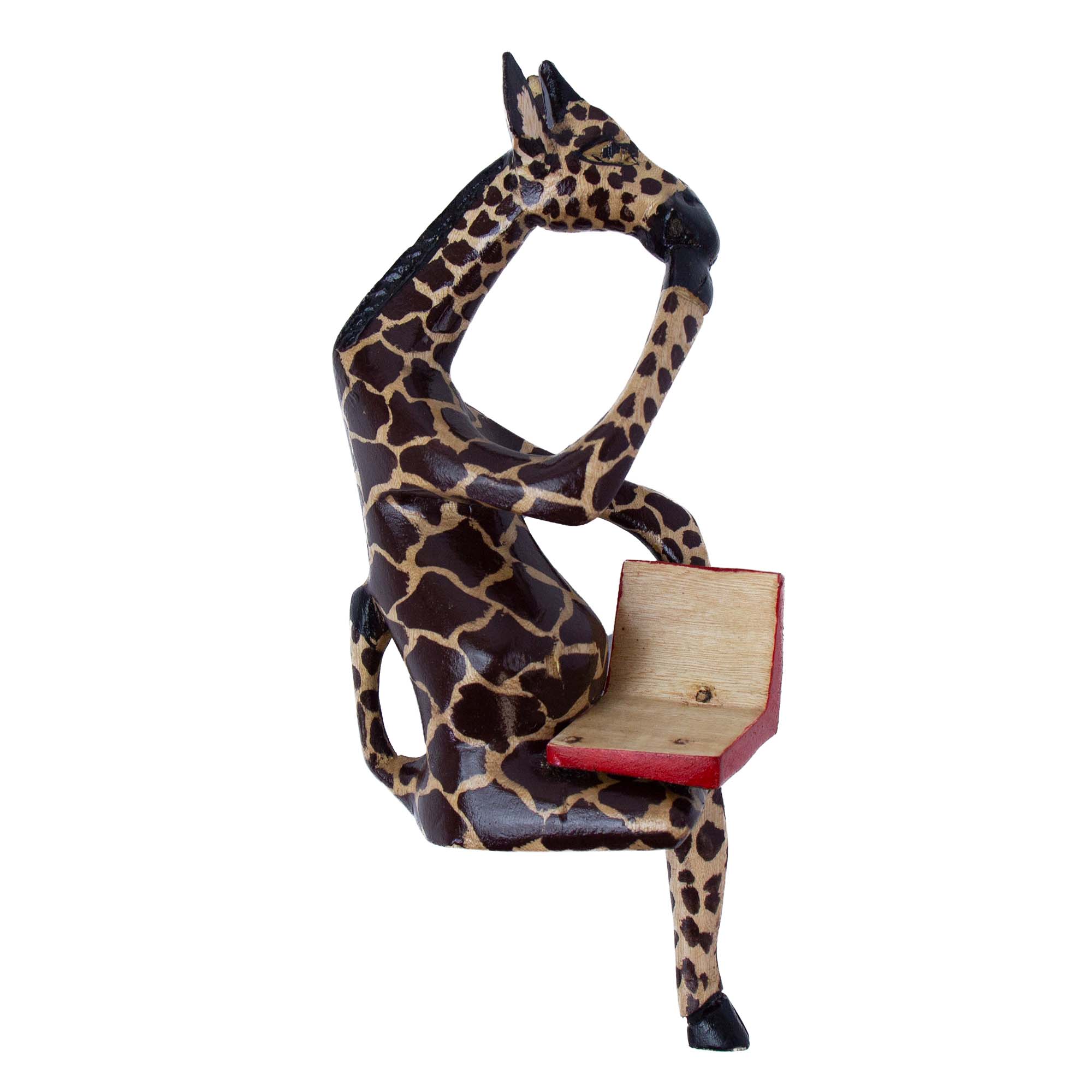 Thinking Giraffe Carved Wood Sculpture Shelf Decor