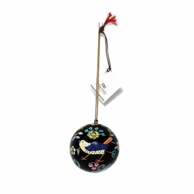 Handpainted Ornament Birds and Flowers, Black - Pack of 3