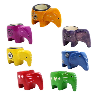 Single Colorful Soapstone Elephant Tea Lights