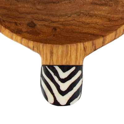 Rustic Olive Wood Bowl with Batik Bone Inlay Handles, 6-inch