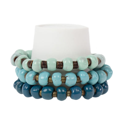 Handcrafted Stackable Set Clay Bead Bracelets from Haitian Artisans, Blue Hues