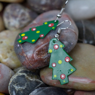 Set of 10 Painted Tin Christmas Tree Earrings