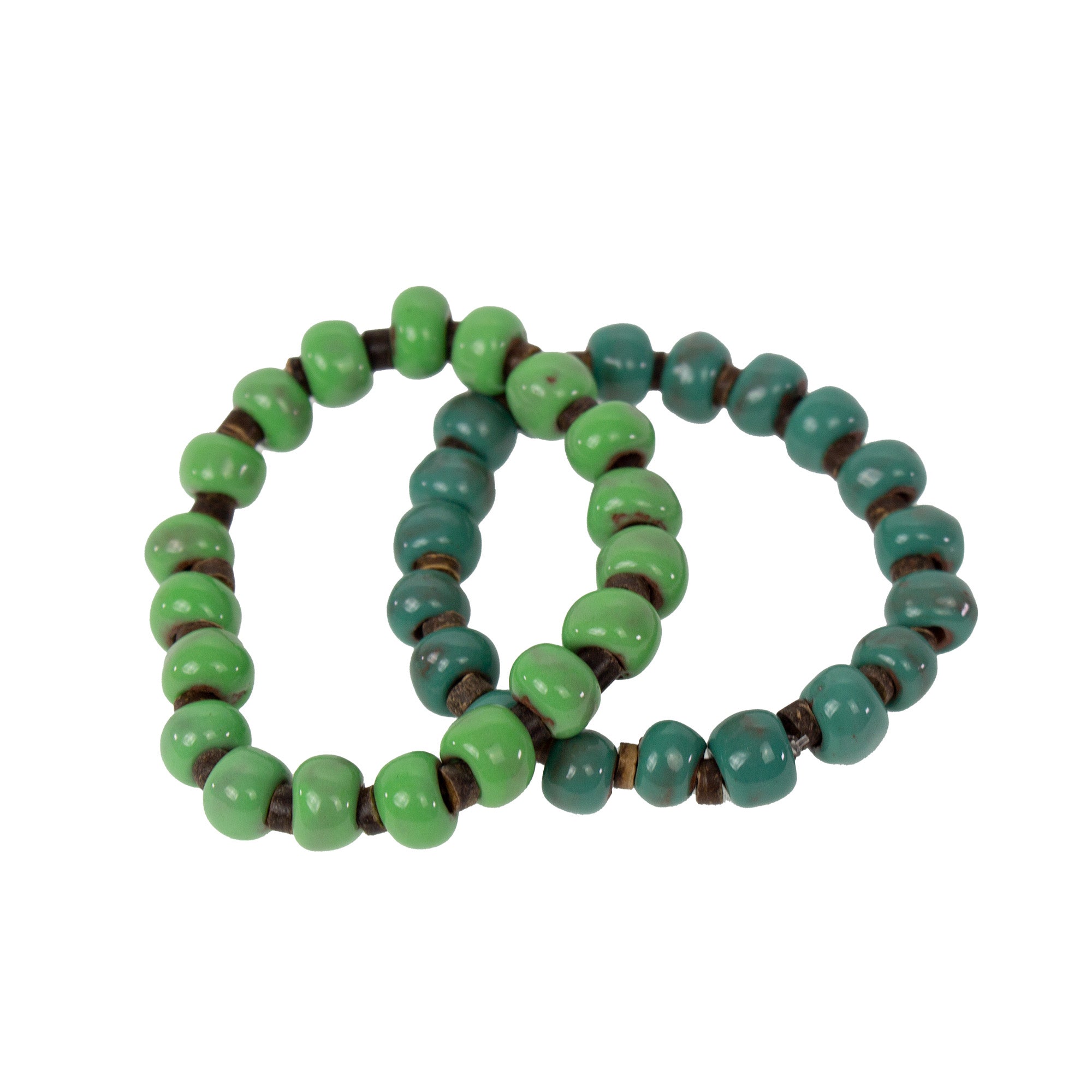 Haiti Clay Bead Bracelet, Green - PACK OF 3