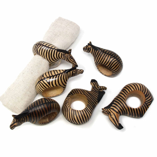 Mahogany Zebra Napkin Rings, Set of 6