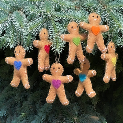 Rainbow Ginger Friend Collection, Set of 7 Handmade Felt Ornaments