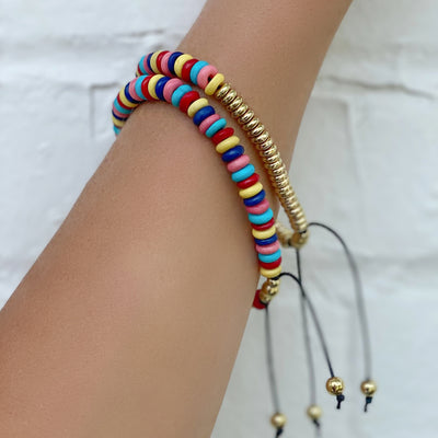 Adjustable Bone Bead Bracelet, Pinks and Blues - Pack of 5