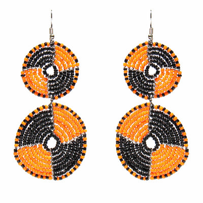 PACK OF 5 -Maasai Bead Double Circle Dangle Earrings, Mango Orange and Black