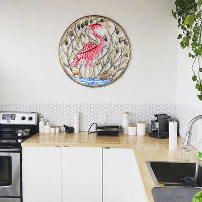 Flamingo in Reeds Haitian Steel Drum Wall Art