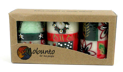 Christmas Hand-Painted Votive Candles, Boxed Set of 3 (Ukhisimusi Design)