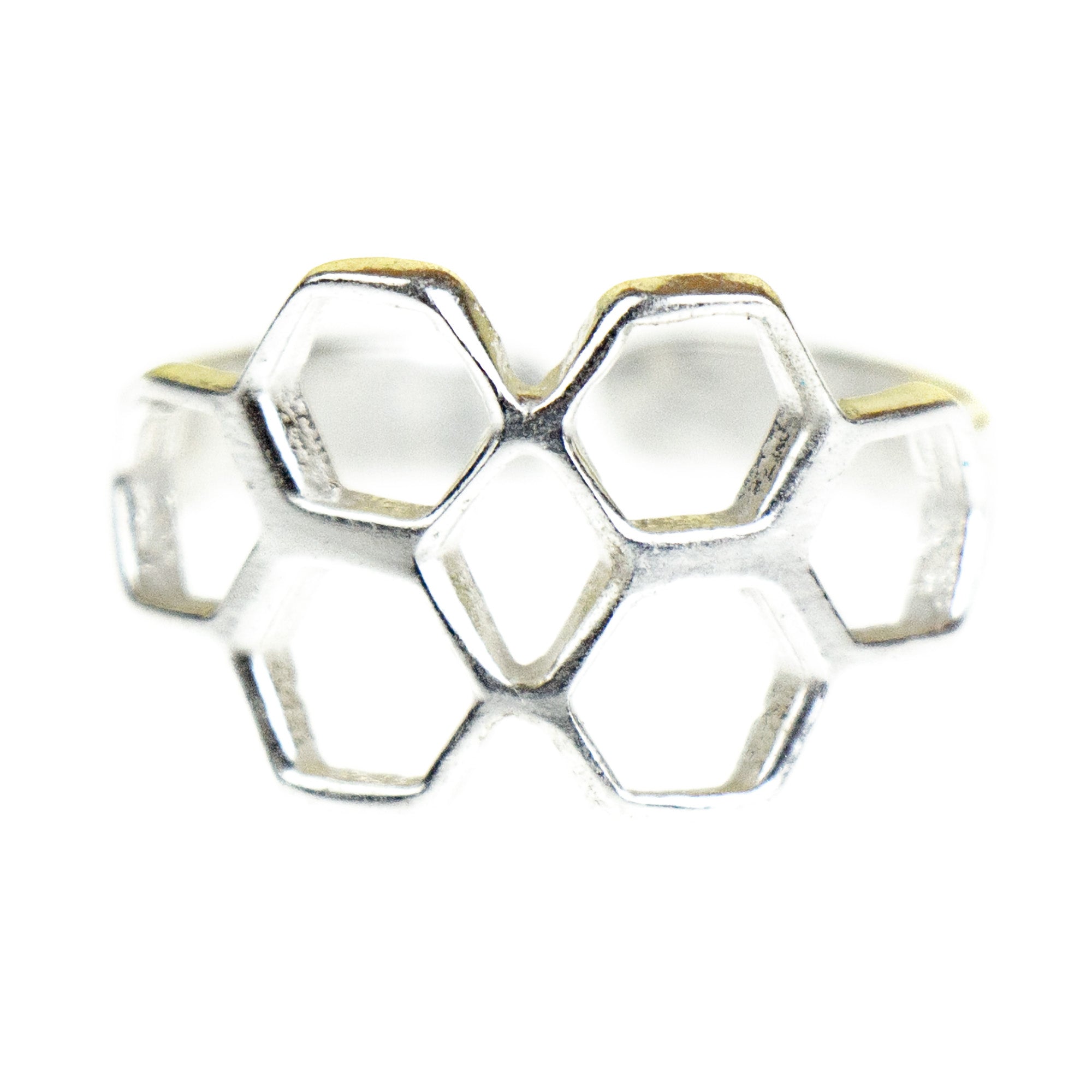 Honeycomb Adjustable Brass Ring, Silver Hue, PACK OF 3