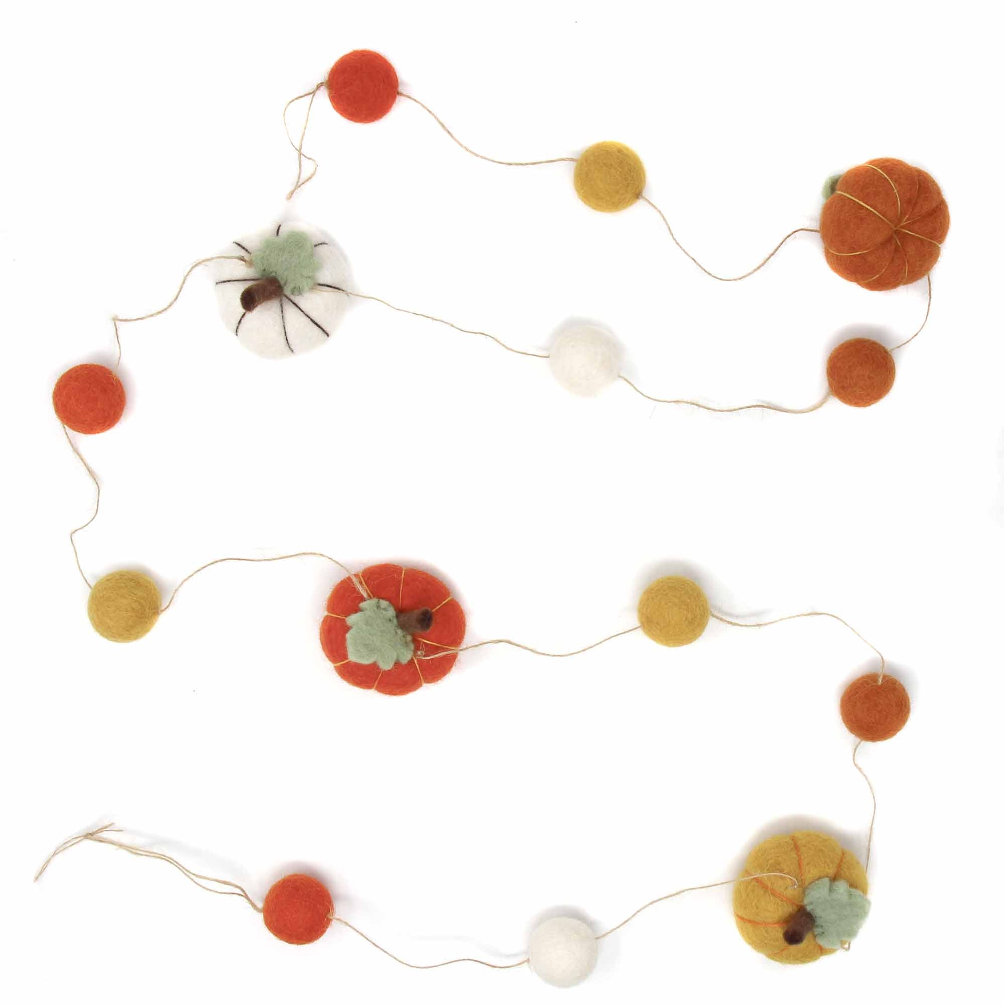 Fall Pumpkin Garland- Wool Felt Pom Poms