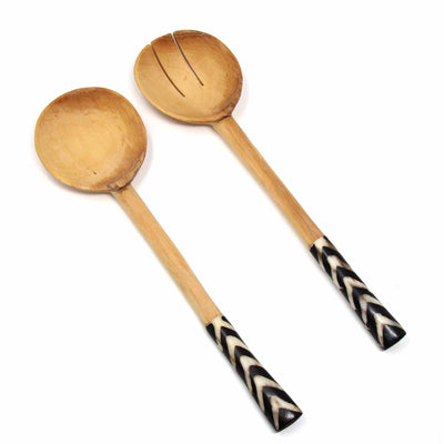 Olive Wood Serving Set, Chevron Batik Handles