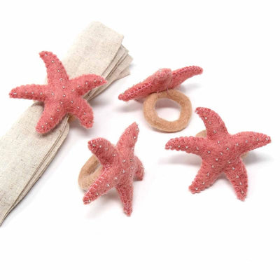 Light Rose Starfish Felt Napkin Rings, Set of 4