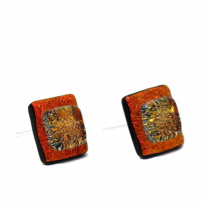 Square Glass Stud Earrings, Orange Crush - Pack of 3