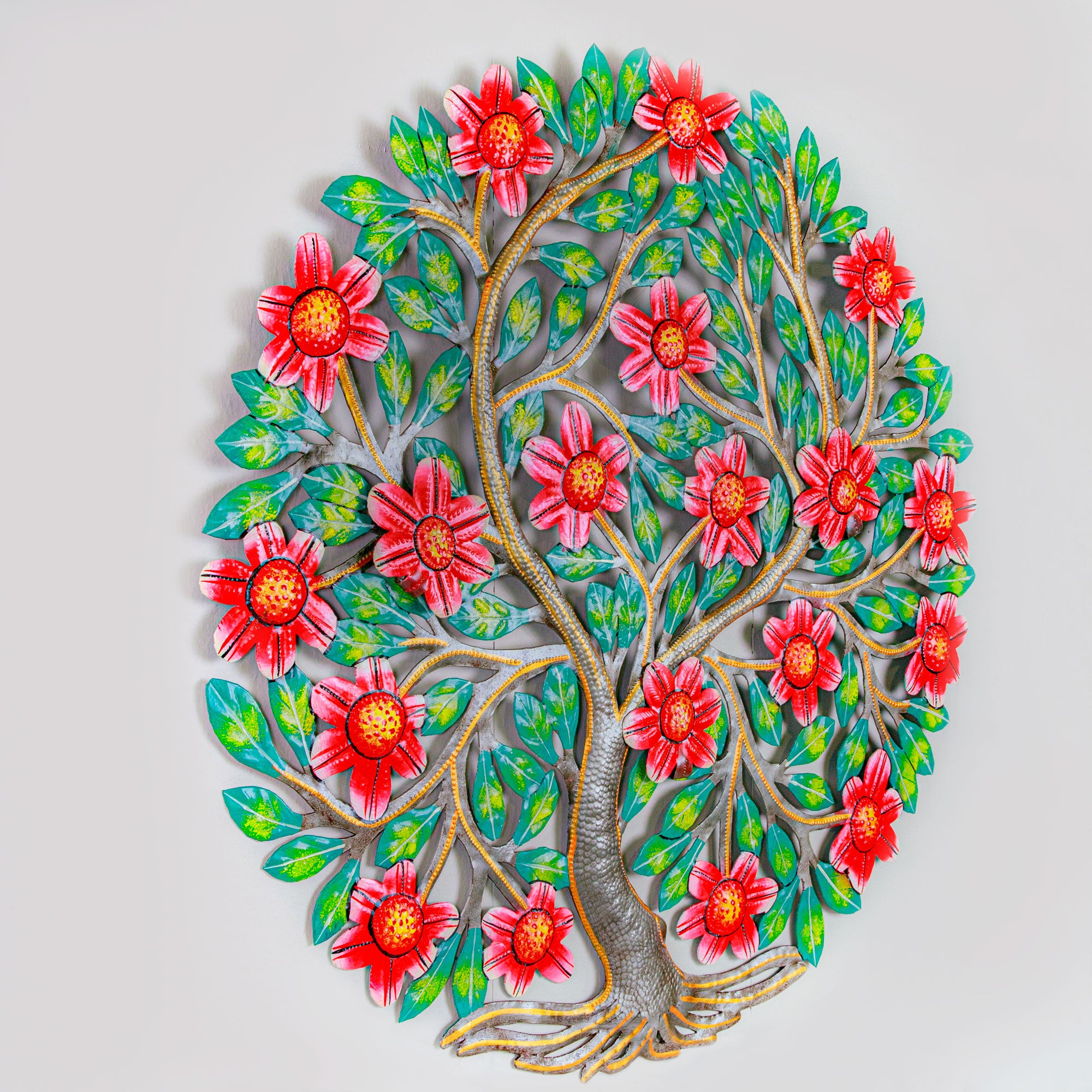 Vibrant 3D Flowering Tree Haitian Steel Drum Wall Art Global Crafts  Wholesale