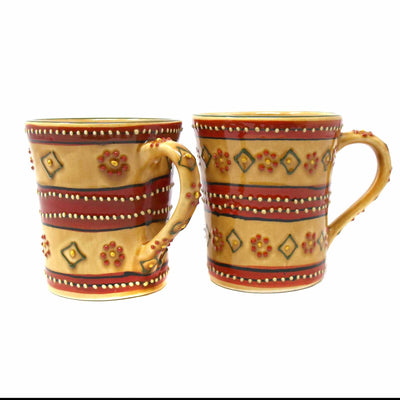 Mexican Pottery Flared Coffee Mugs, Mas Red