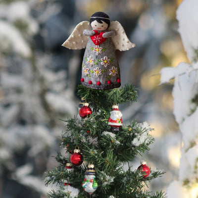 Christmas Tree Topper or Tabletop Decor, Angel Topper Grey - 10 inch Tall